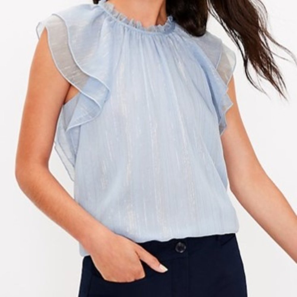 Loft Shimmer Ruffle Shell Pensive Blue